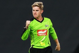 Zampa celebrates the Thunder losing a Big Bash game by less than a innings.