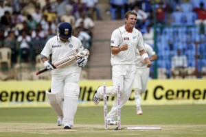 A familiar sight for Sachin. Meanwhile Tim Southee celebrates not getting bowled out for 45