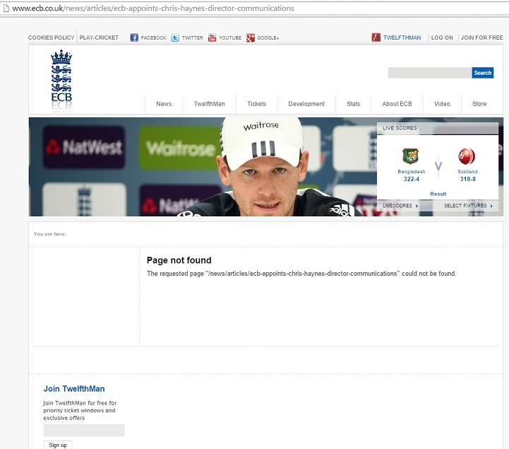 Maybe www.cricketenglandandwales.co.uk works better. 