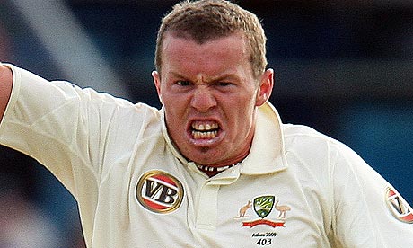 Siddle courteously asks the umpire for his hat back at the end of the over.